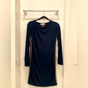 🔥Stunning Preloved Michael Kors Navy Blue & Gold Accents Dress Size XS 🔥